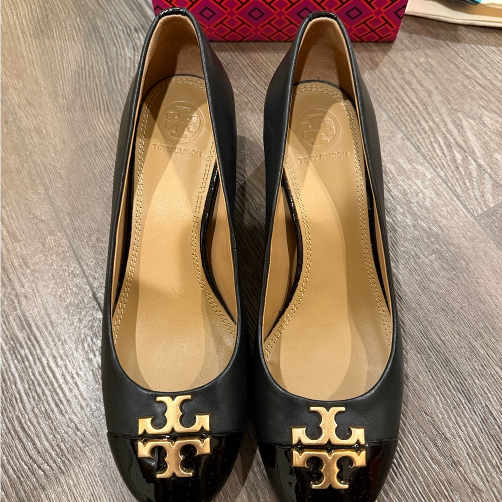 Brand New w Box - Burch Black Heels with Gold Logo